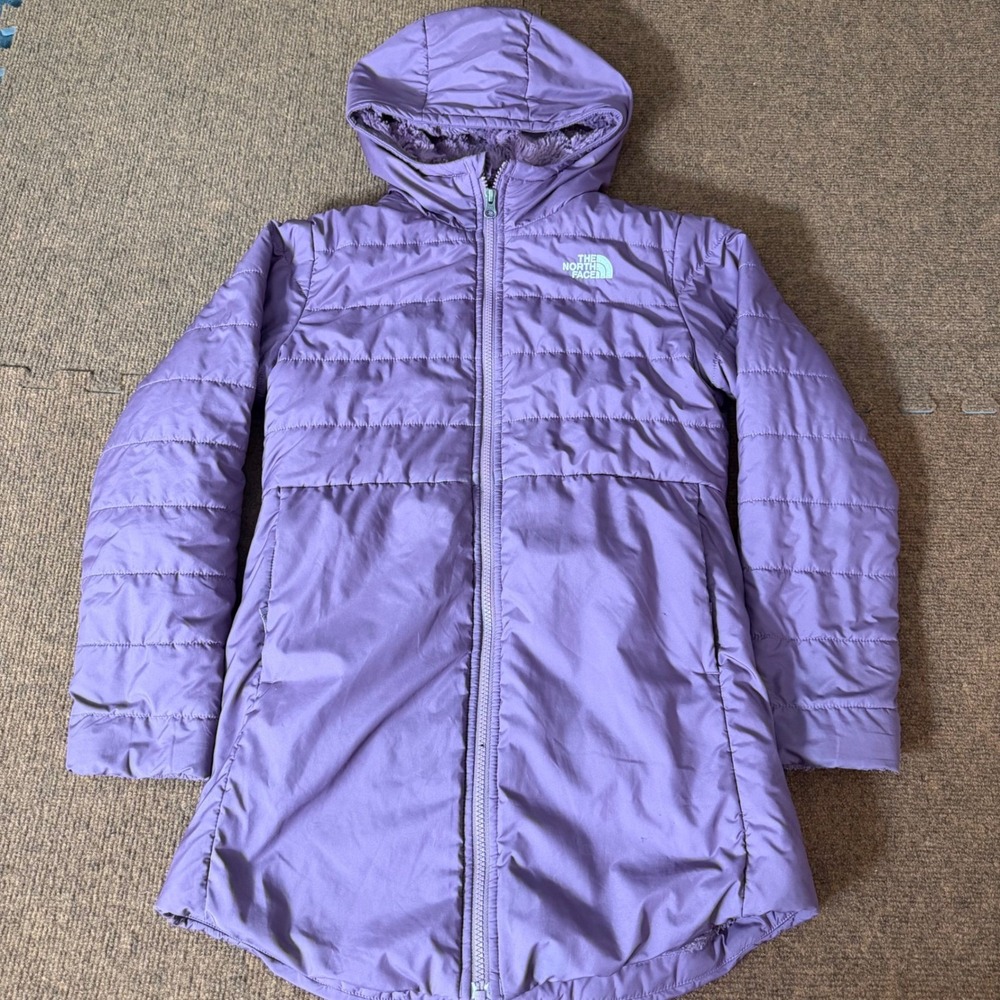 The North Face Girls cute warm Mossbud Swirl Parka Purple Hooded Jacket Large